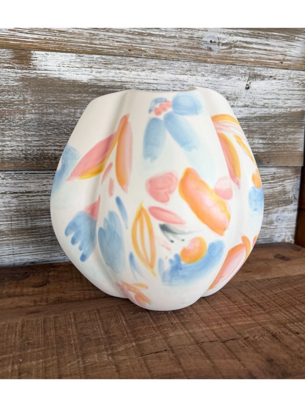 Anthropologie Oreiller Vase White Floral Watercolor Pastel 7" Hand-painted Ceram